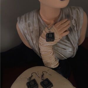 Silver Spellbook Necklace and Earrings Set